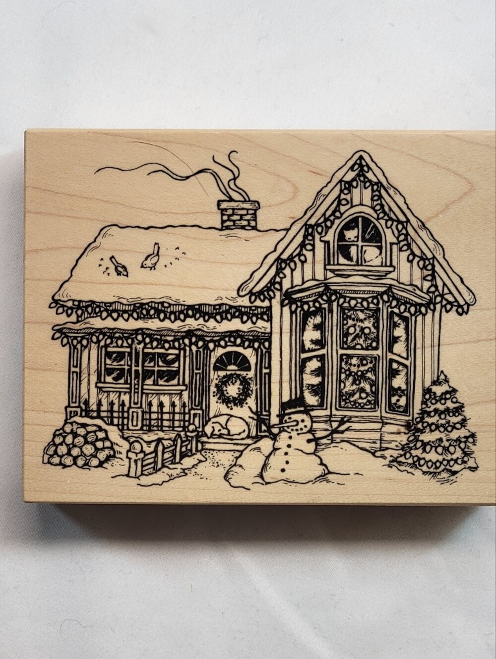 Vintage PSX Christmas House Rubber Stamp K-2139 Large Wood Mounted 4.75" x 3.75"